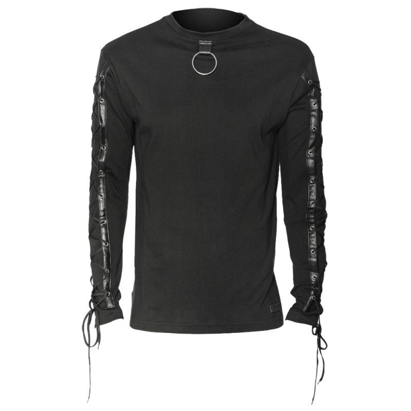Men Black Long Sleeve Gothic Shirt Goth Emo Ring Shirt